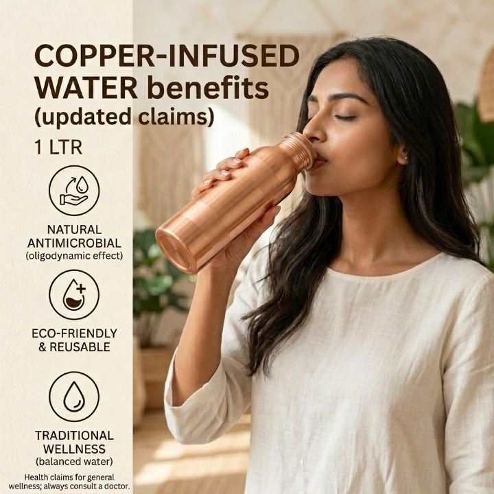 100% Copper Water Bottle 1 Litre | Ayurvedic Drinking Bottle - Image 2